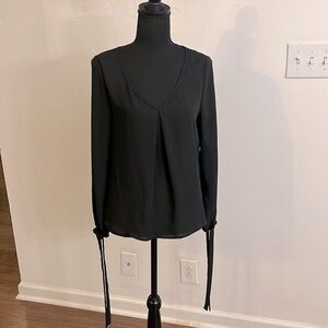 Shein Semi-Sheer Black Blouse Blouse w/Sleeve Ties Into Bows at Ends, Sz.XS.